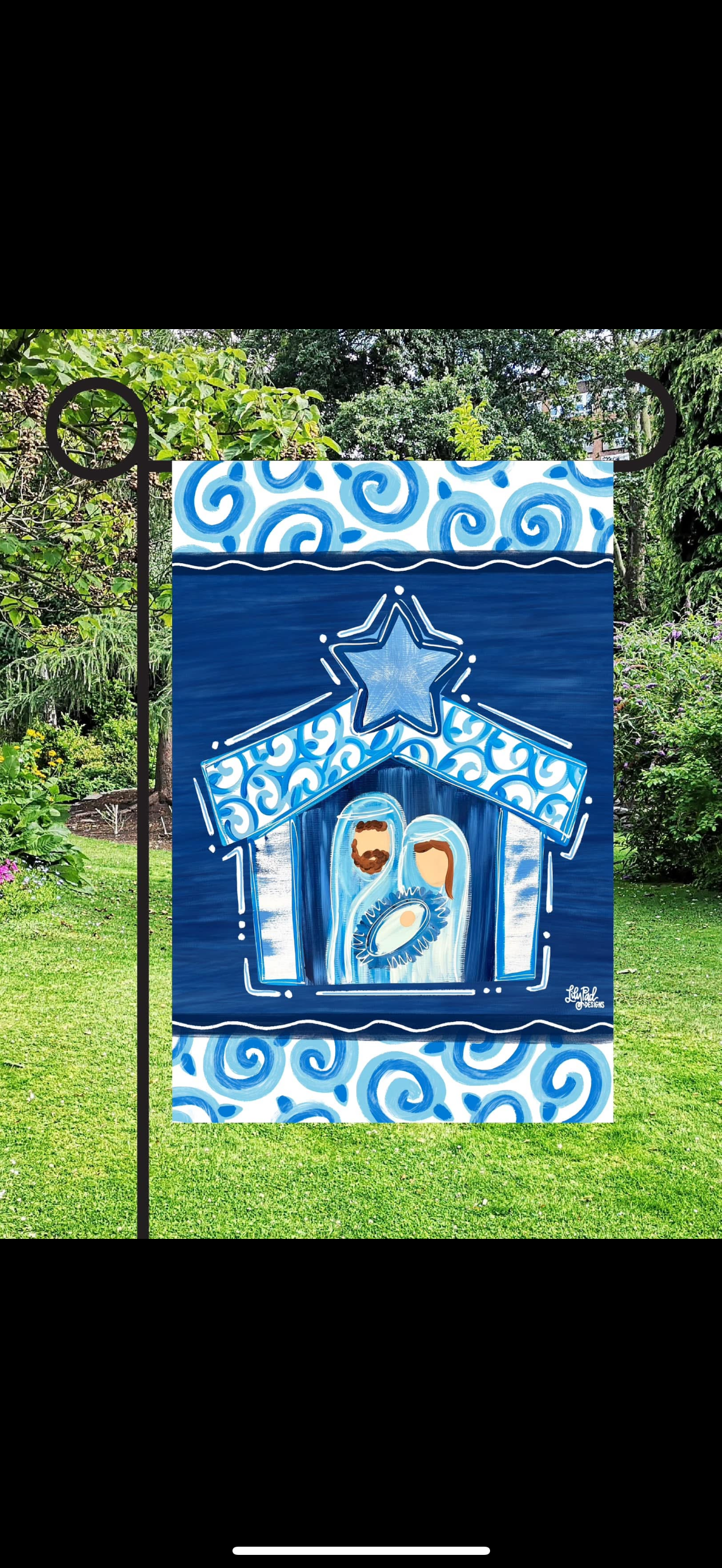 Blue Nativity Scene Garden Flag