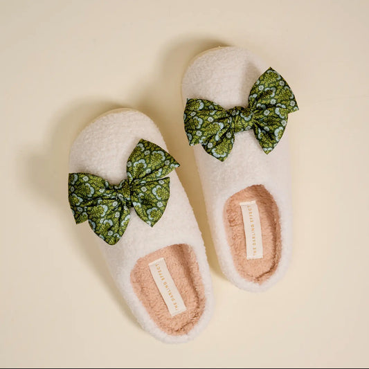 Betty Bow Everbloom Forest Green Slippers