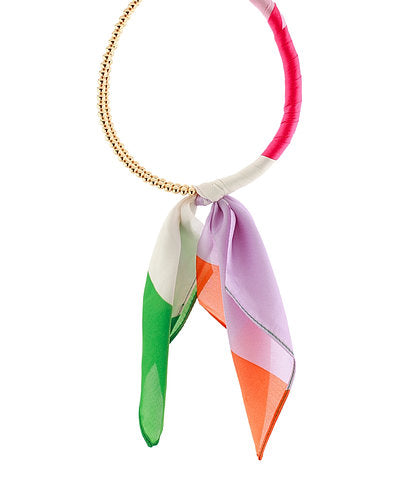 Beaded Scarf Necklace-Hot Pink Multi