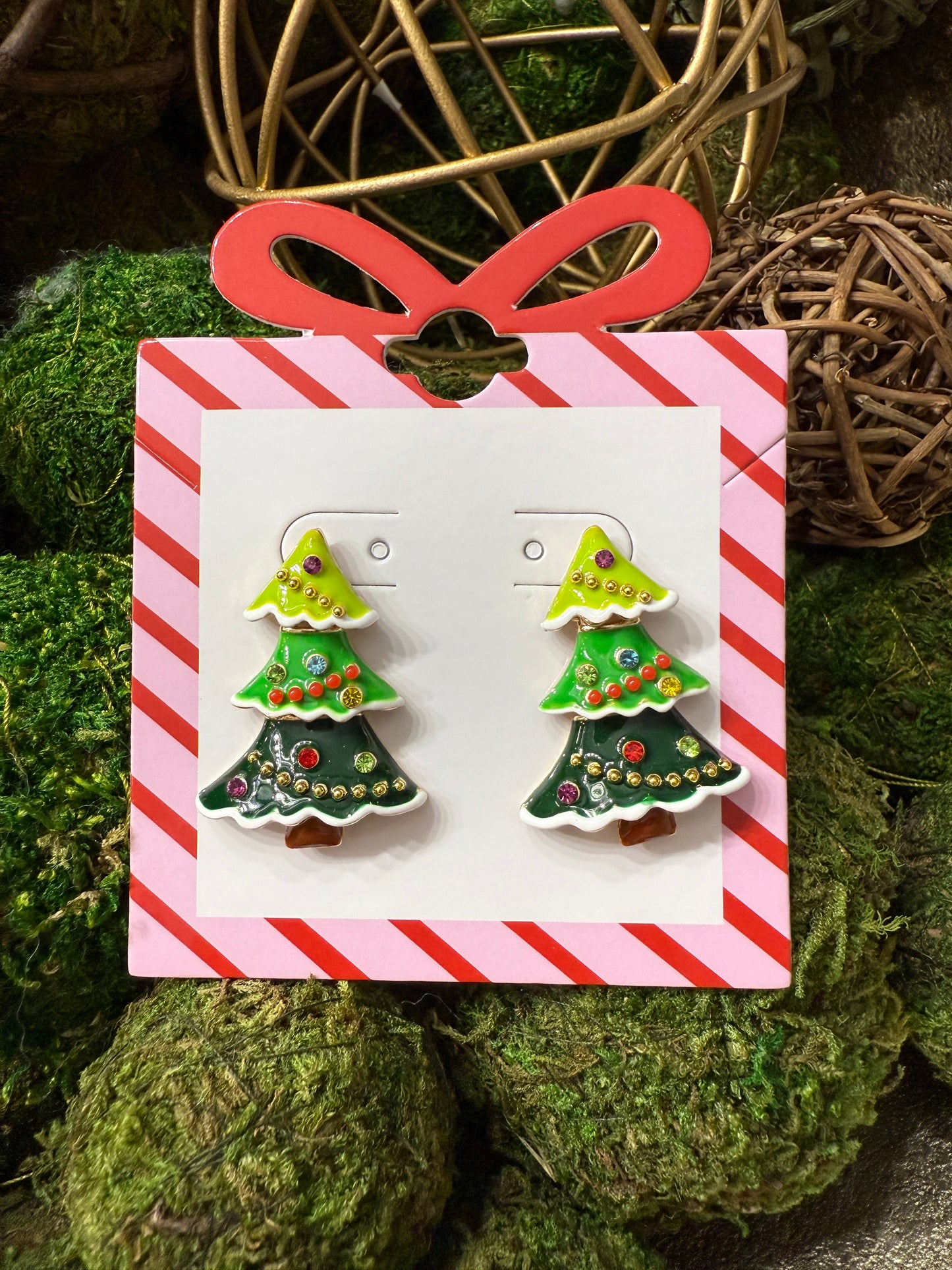 Green Christmas Tree Earrings