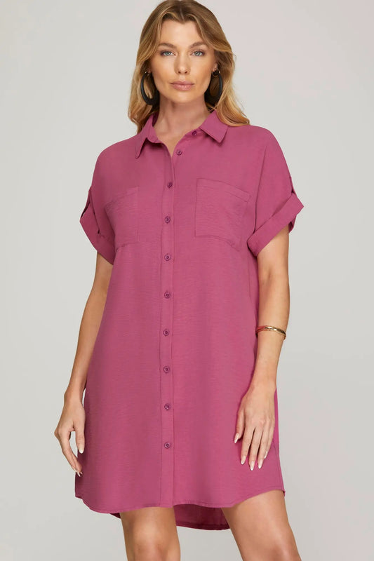 Mauve Button Down Shirt Dress