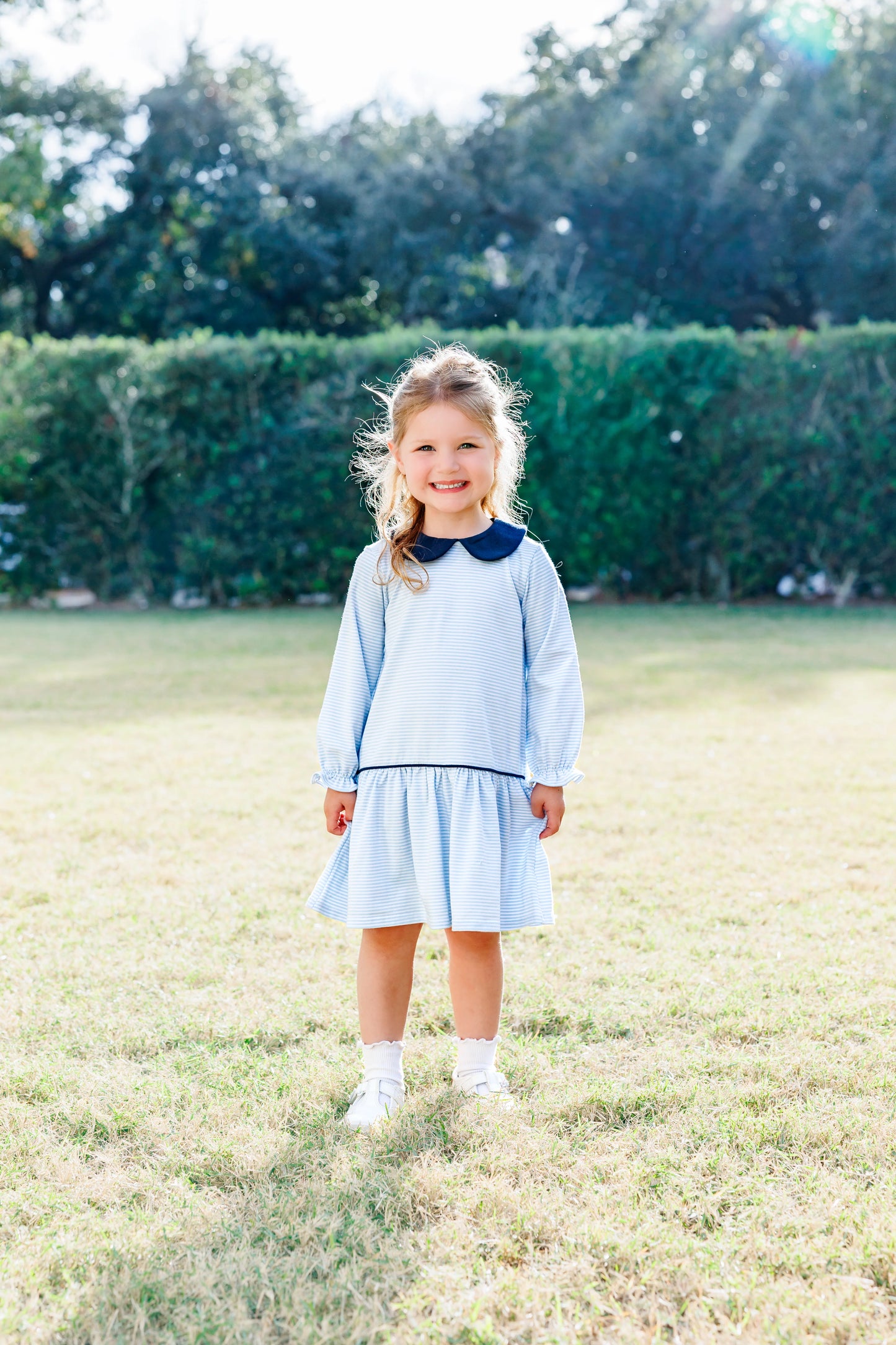 Katherine Dress-Light Blue Stripe/Navy