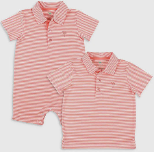 Salmon Stripe Romper/Polo
