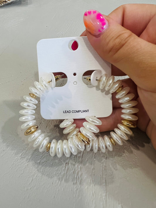 White & Gold Disc Earring