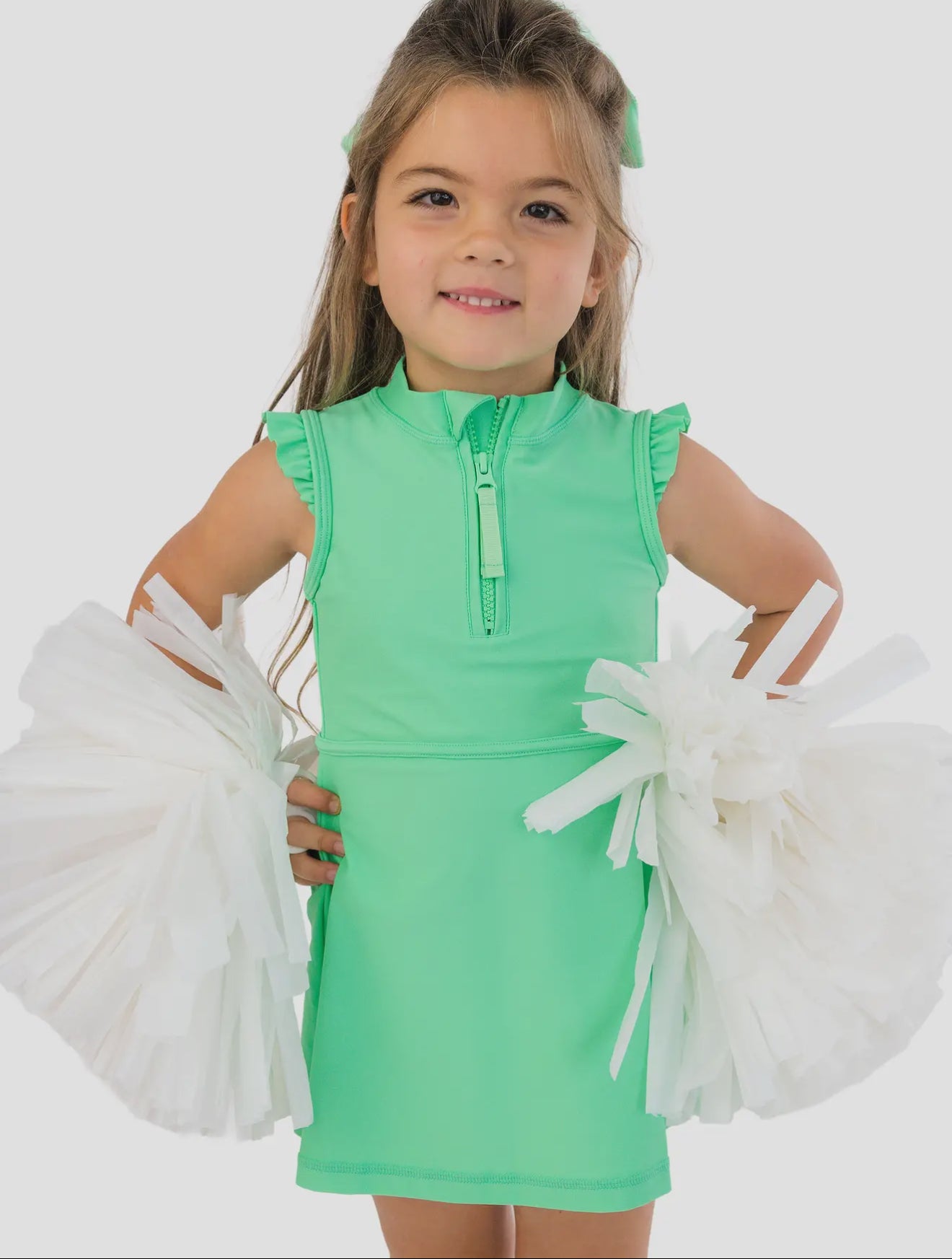 Spring Bud Green Flutter Sleeve Active Dress with Biker Shorts