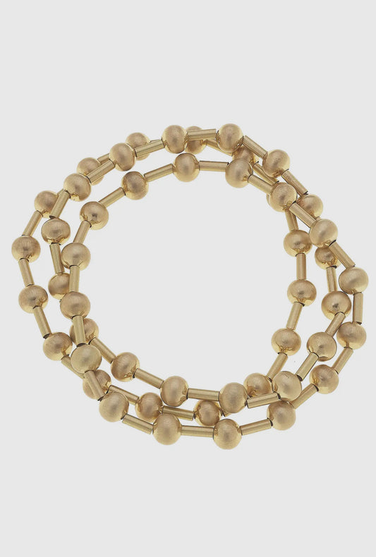 Talyah Satin Metal Beaded Stretch Bracelets- Gold