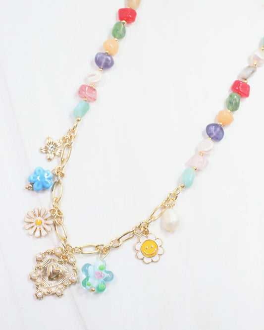 Flower Power Charm Necklace Gold