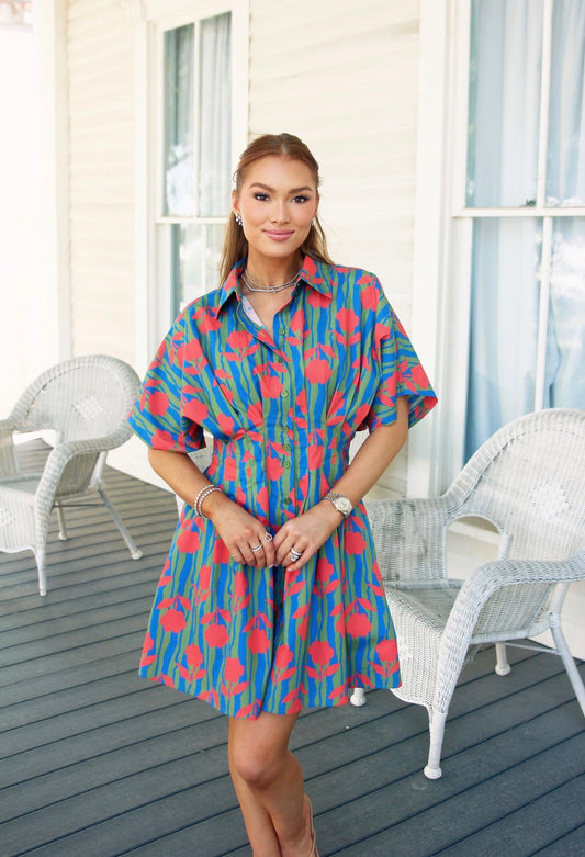 Karlie Stripe MOD Floral Shirt Dress