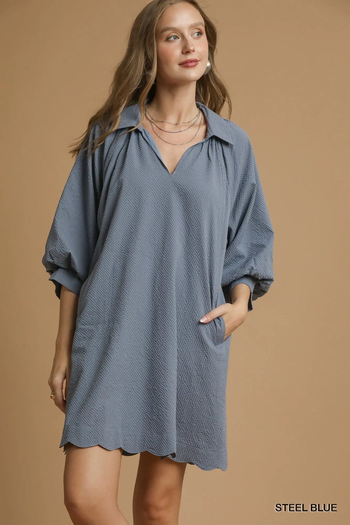 Steel Blue Textured Dress