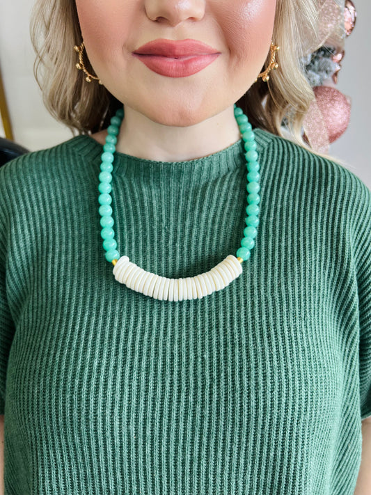 Short Gemstone Jade Bead Necklace Mint Green