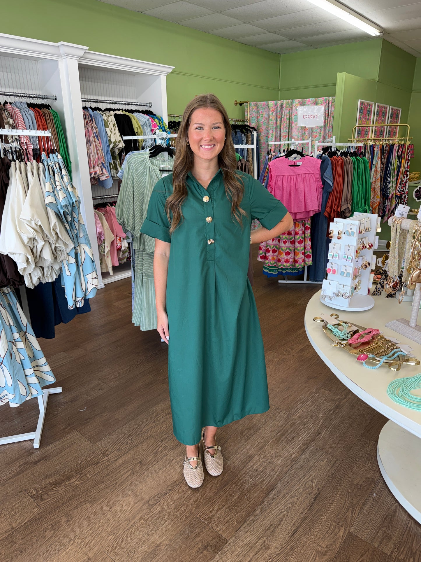 Hunter Green Fall Midi Dress