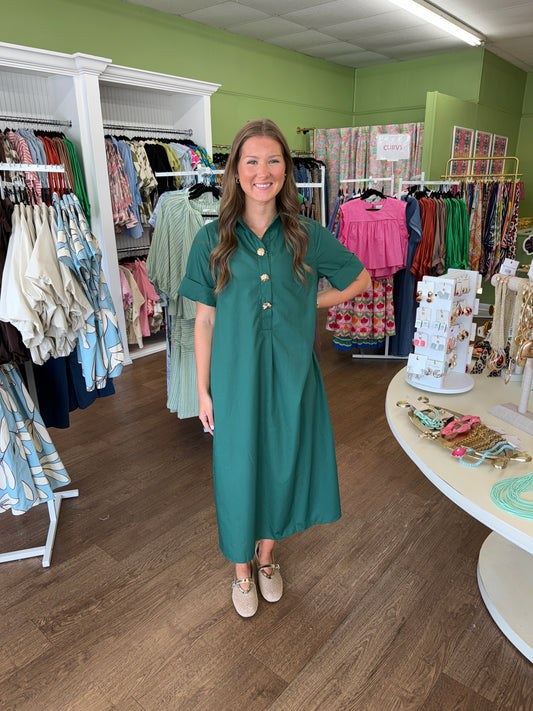 Hunter Green Fall Midi Dress