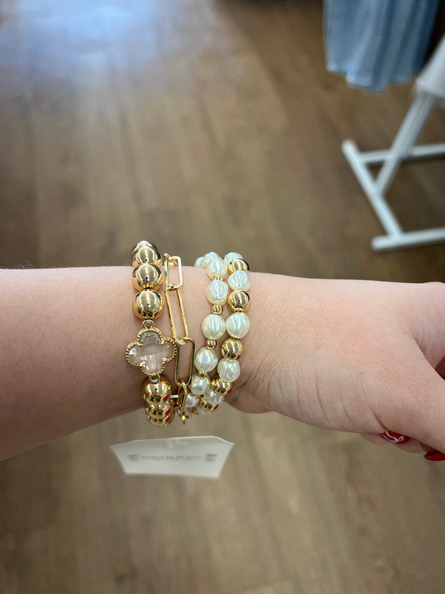 Clover multi beaded stack- Gold