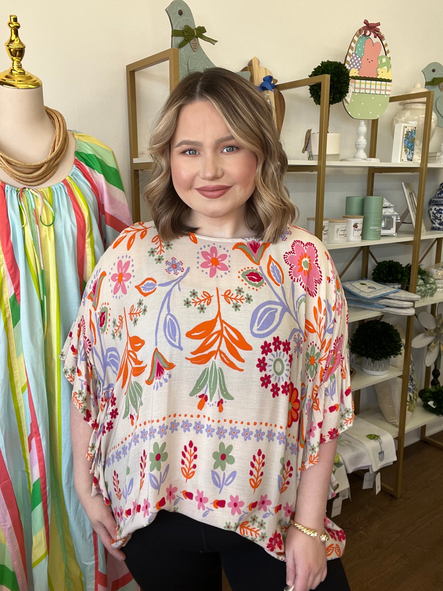 Oversized Floral Linen Blouse