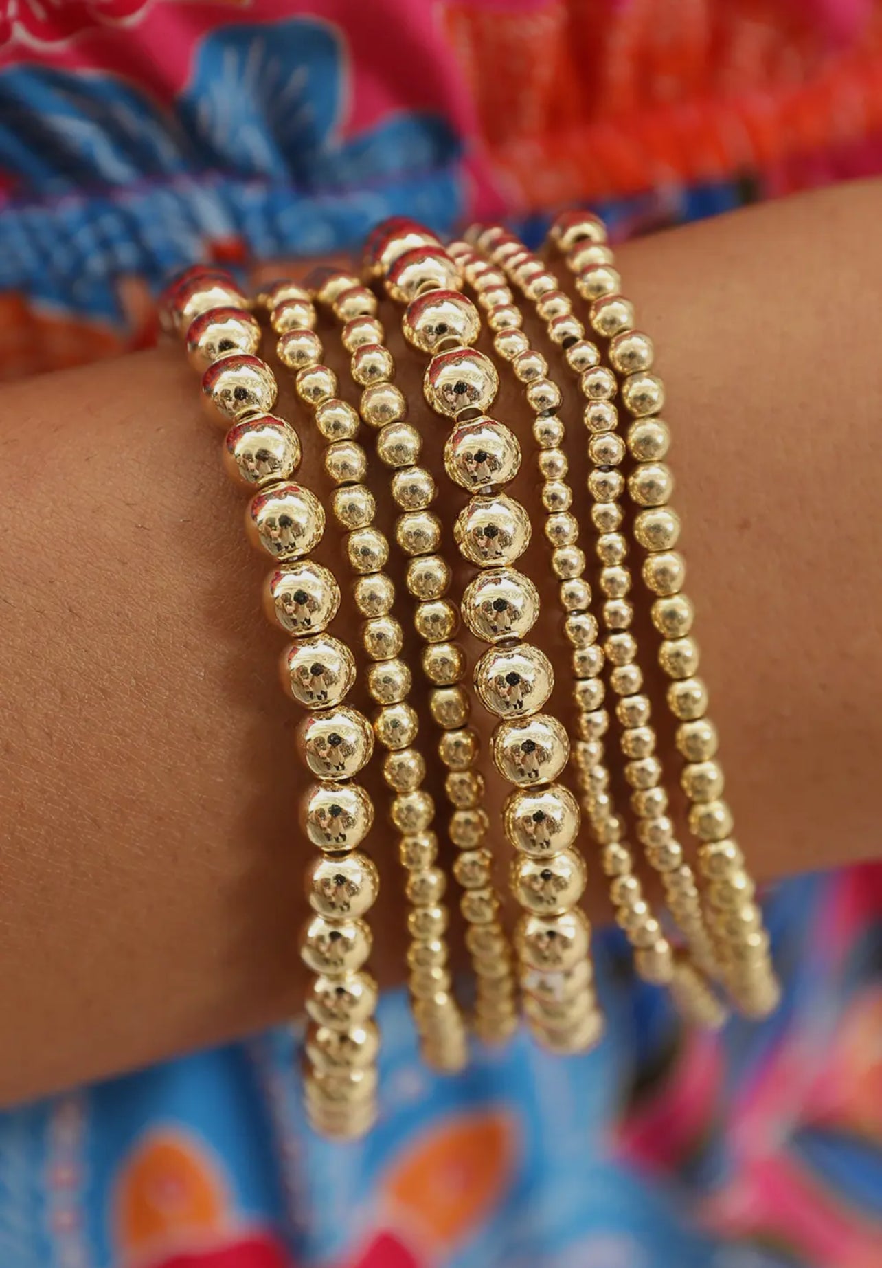 7pc. Beaded Stack Set- Gold