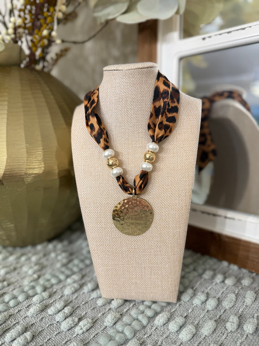 Leopard Medallion Scarf Necklace