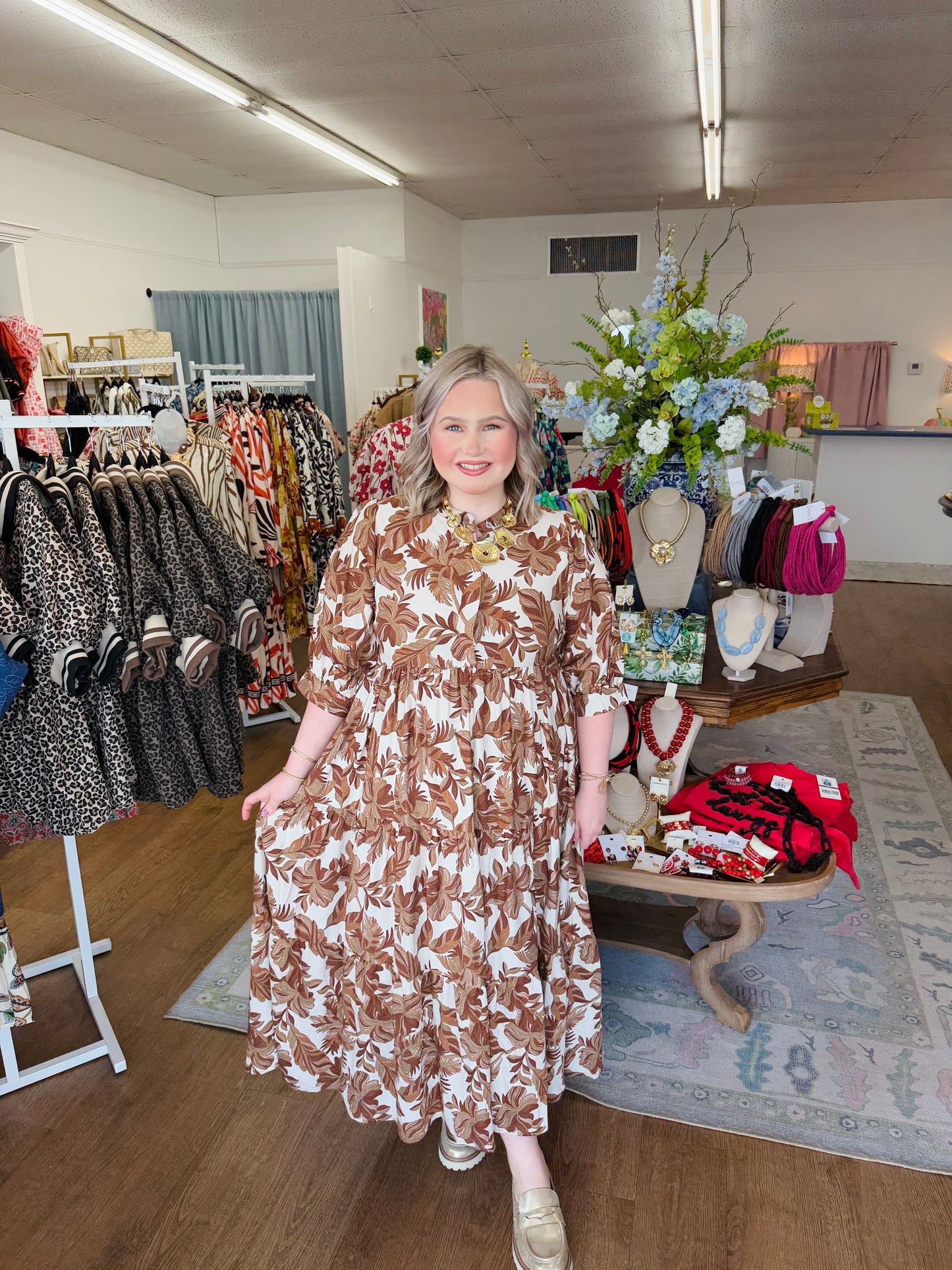 Fall Leaves Midi Dress-Curvy
