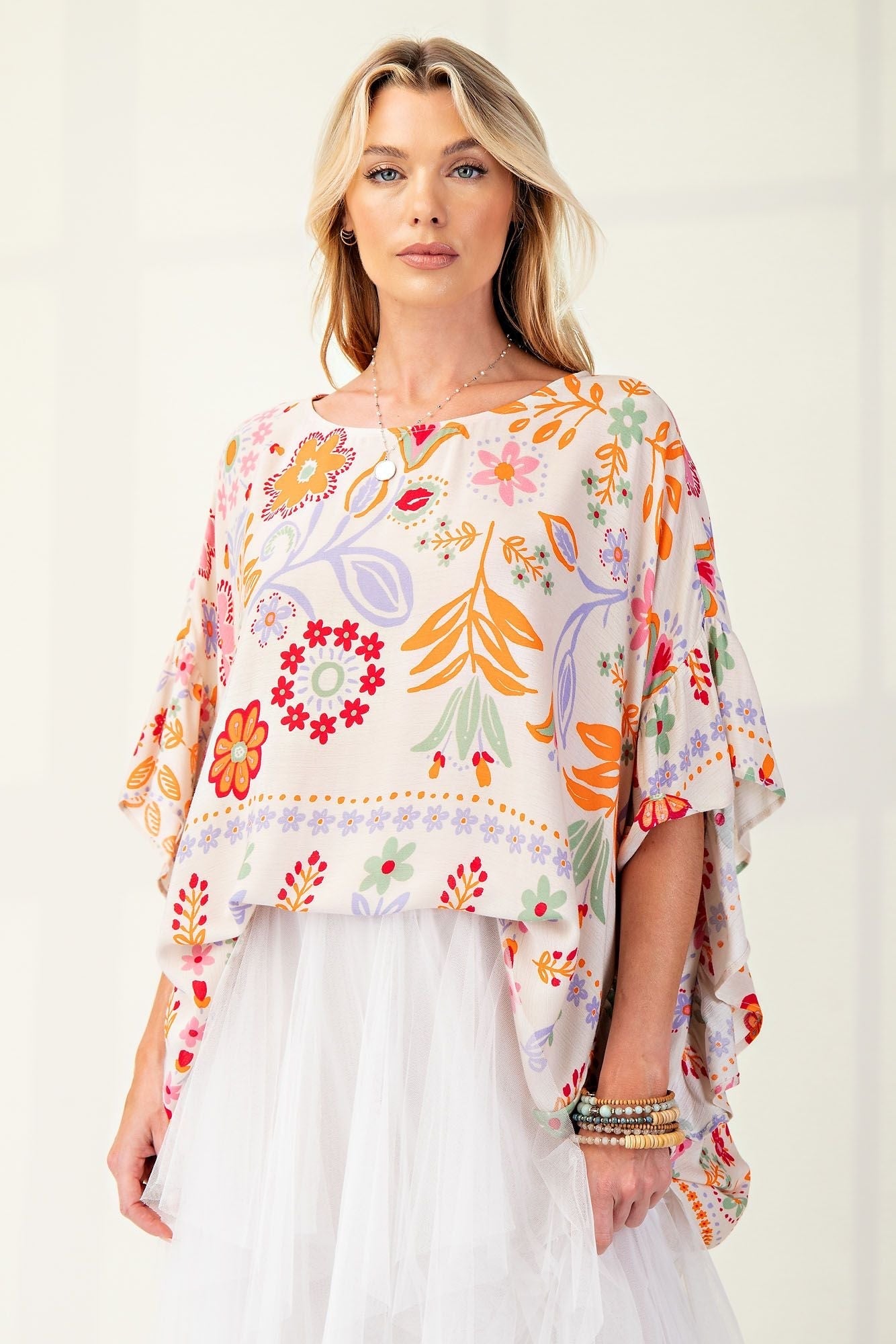 Oversized Floral Linen Blouse