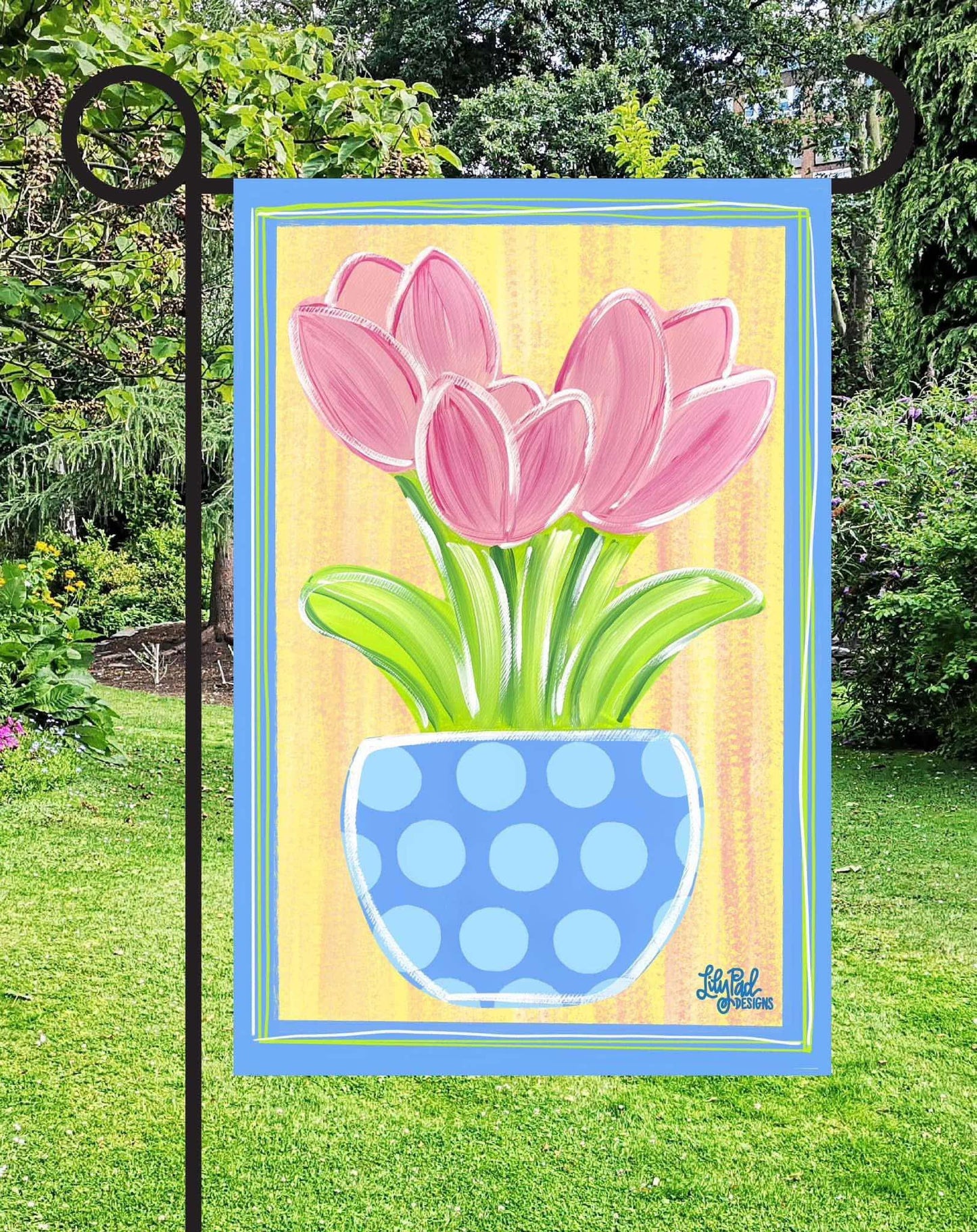 LilyPad Designs Pink Tulips Garden Flag