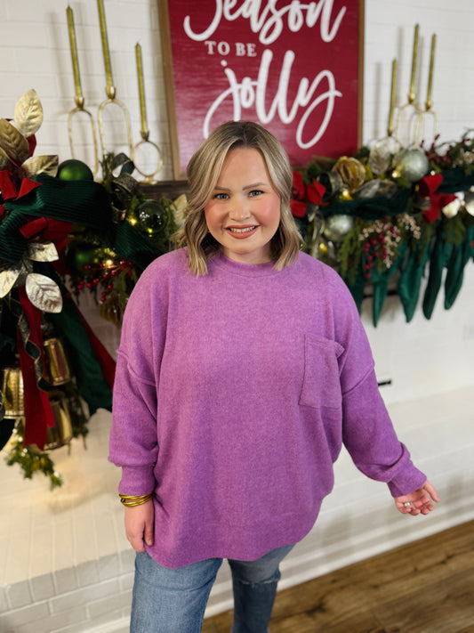 Melange Pocket Drop Shoulder Sweater PLUS-Violet