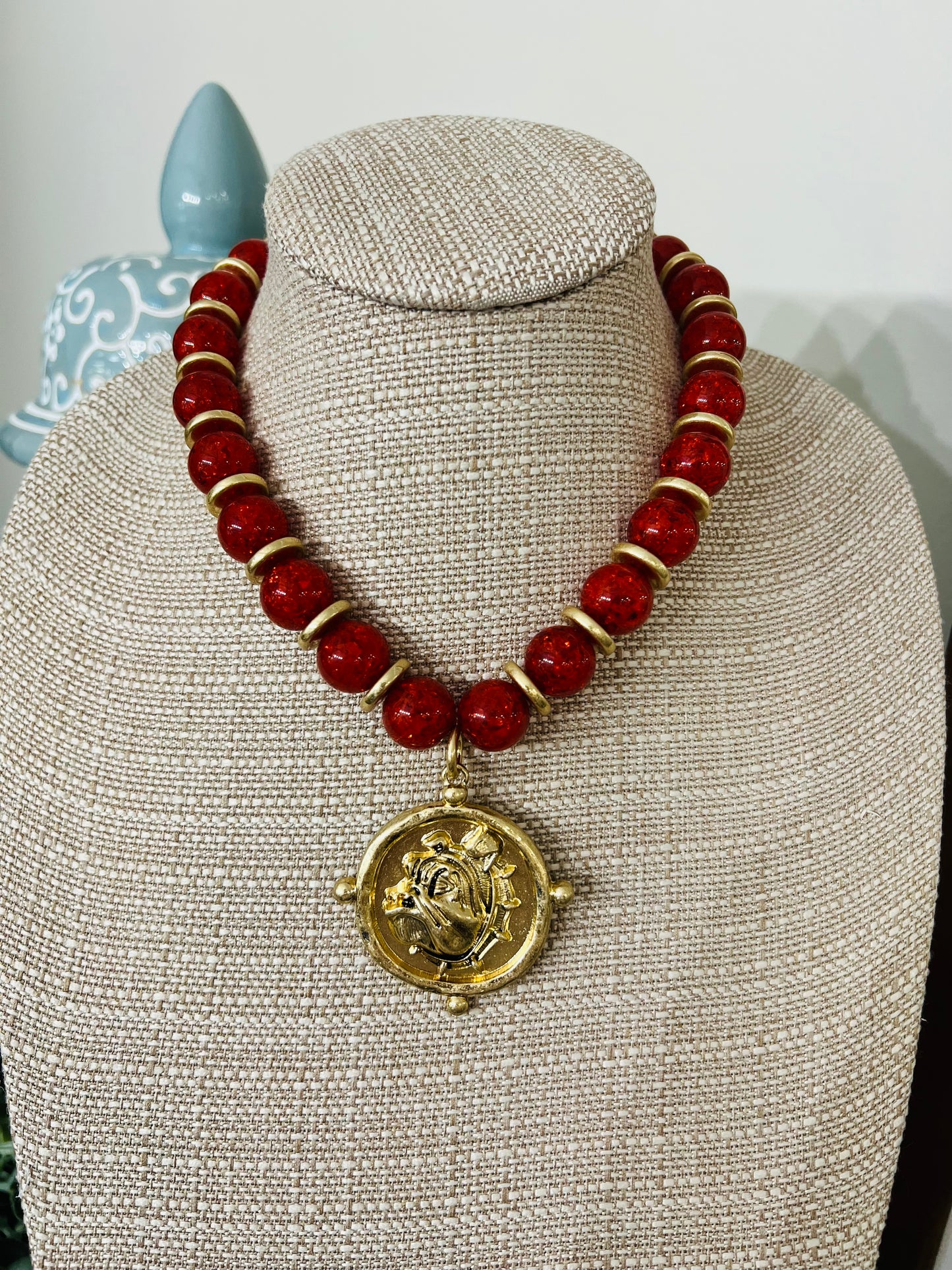 GA Bulldog Face Pendant Necklace
