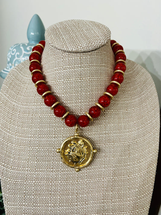 GA Bulldog Face Pendant Necklace