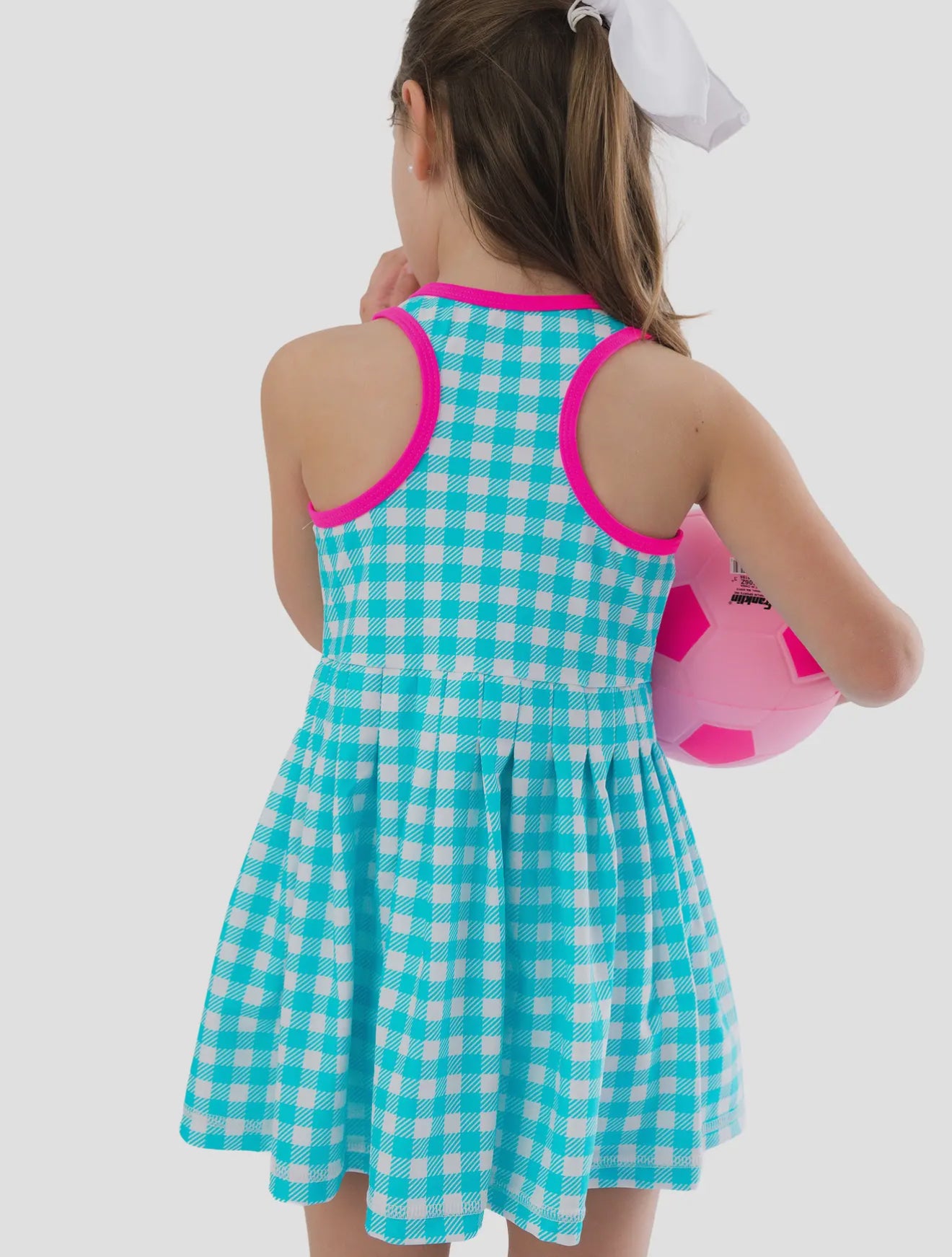 Aqua Gingham Active Dress with Biker Shorts