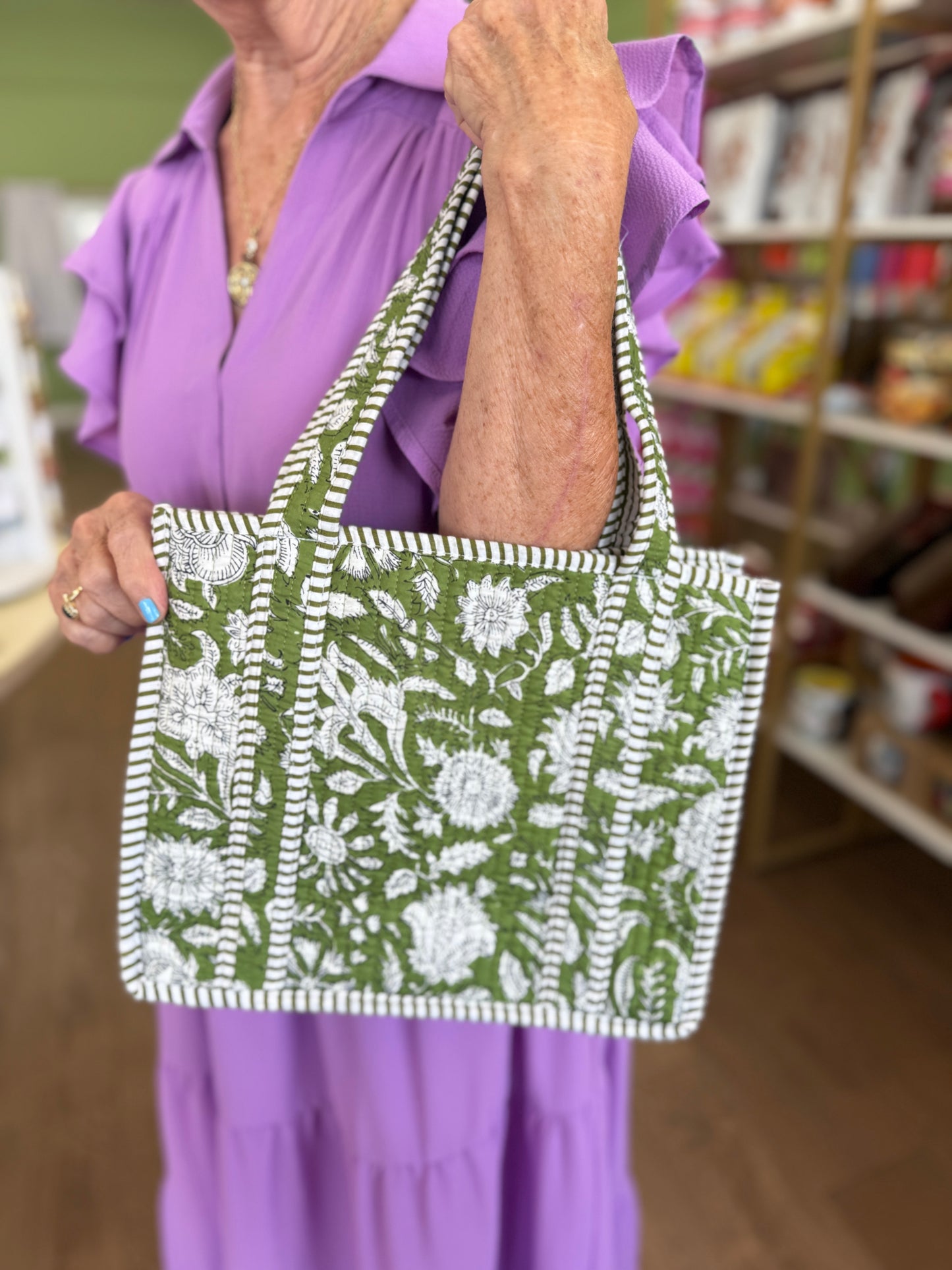 Small Quilted Tote Bags-Dark Green