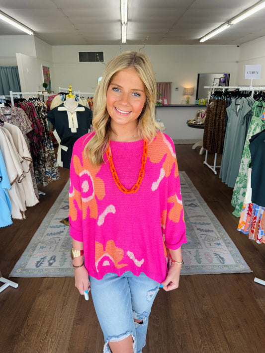 Pink & Orange Floral Burst Top
