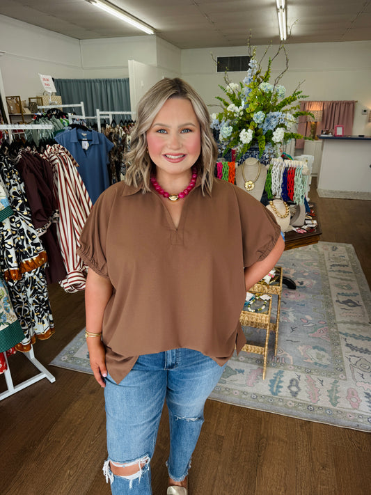 Solid Mocha Top - Curvy