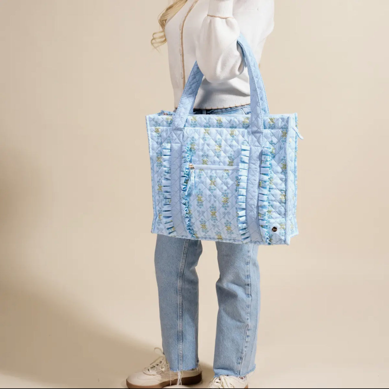 The Everyday Quilted Tote Bag- Oh So Fancy Blue
