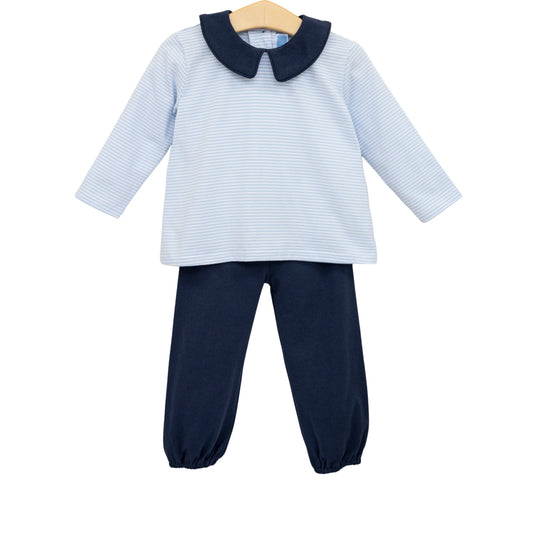 Archie Bloomer Pant Set-Light Blue Stripe/Navy