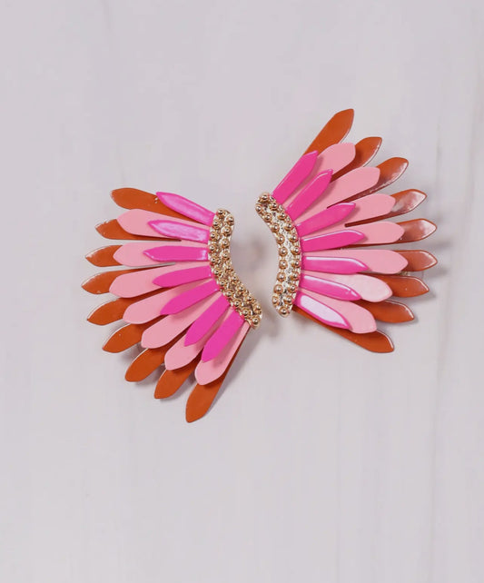 Fernie Metal Fan Earrings- Pink Multi