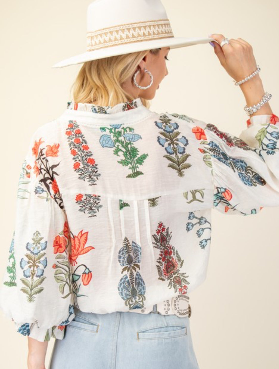 White Floral Button Down Top