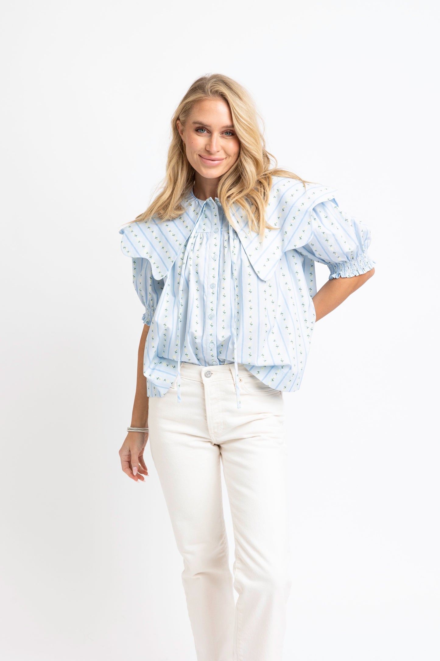 Karlie Floral Stripe Collar Button Top