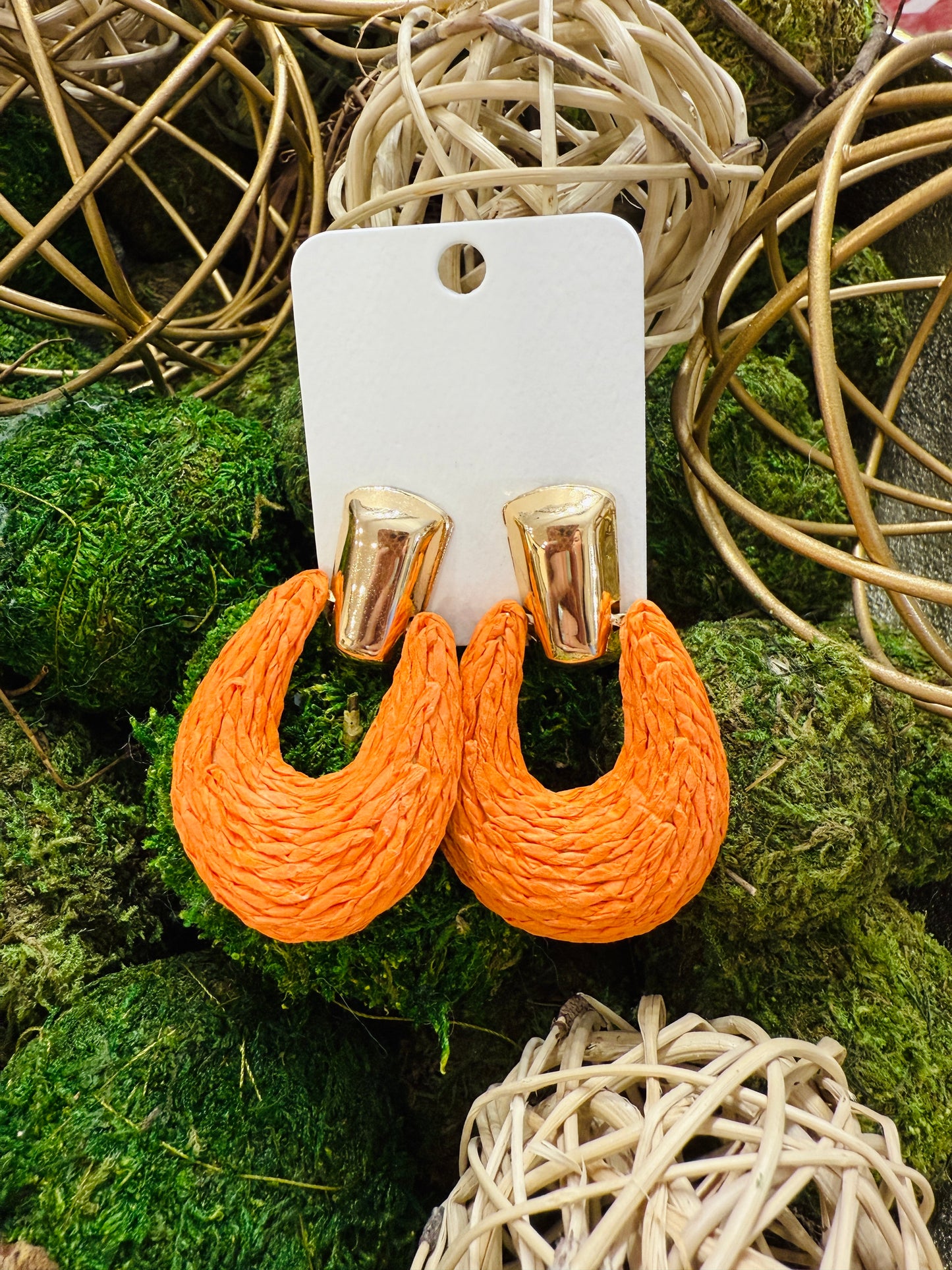 The Raffia Earrings-Orange