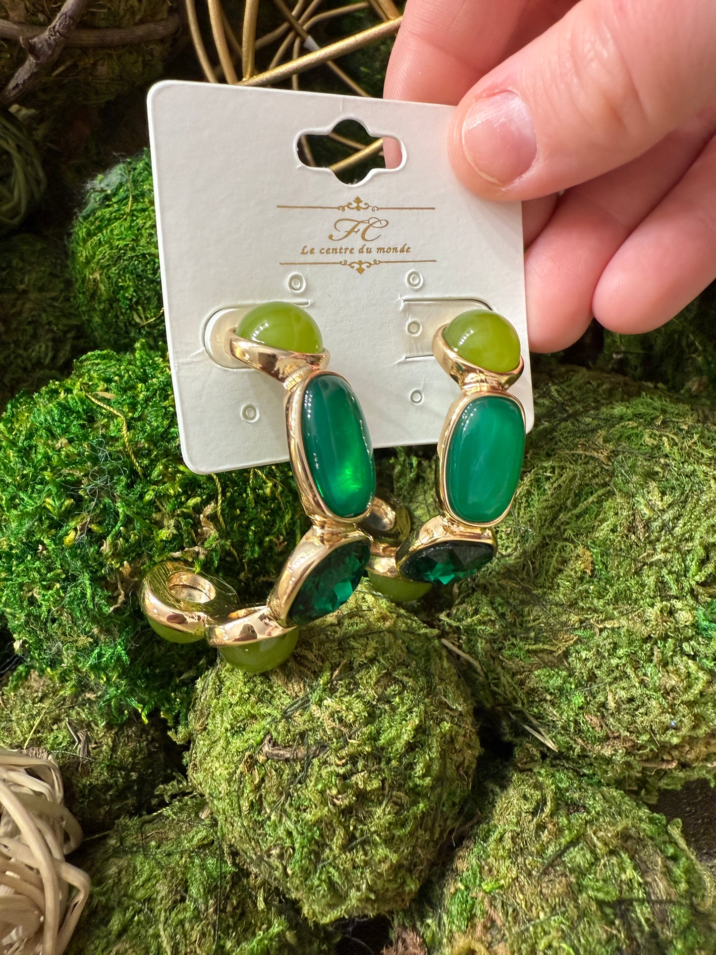 Green Stone Hoops