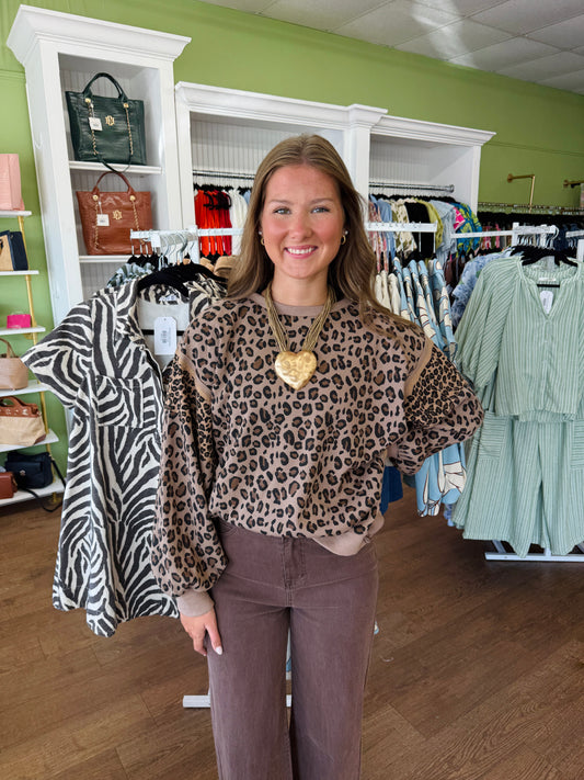 Leopard Waffle Knit Pullover Top
