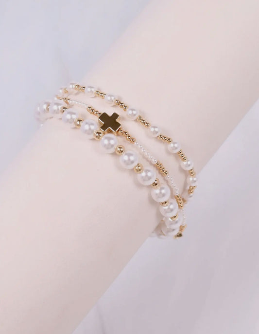 Thalia Pearl Bracelet Set- Cream