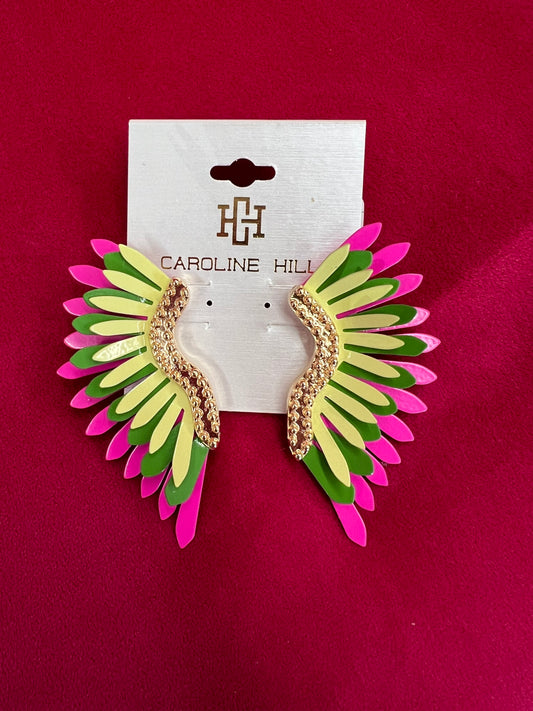 Farrell Metal Fan Earrings- Pink/Green