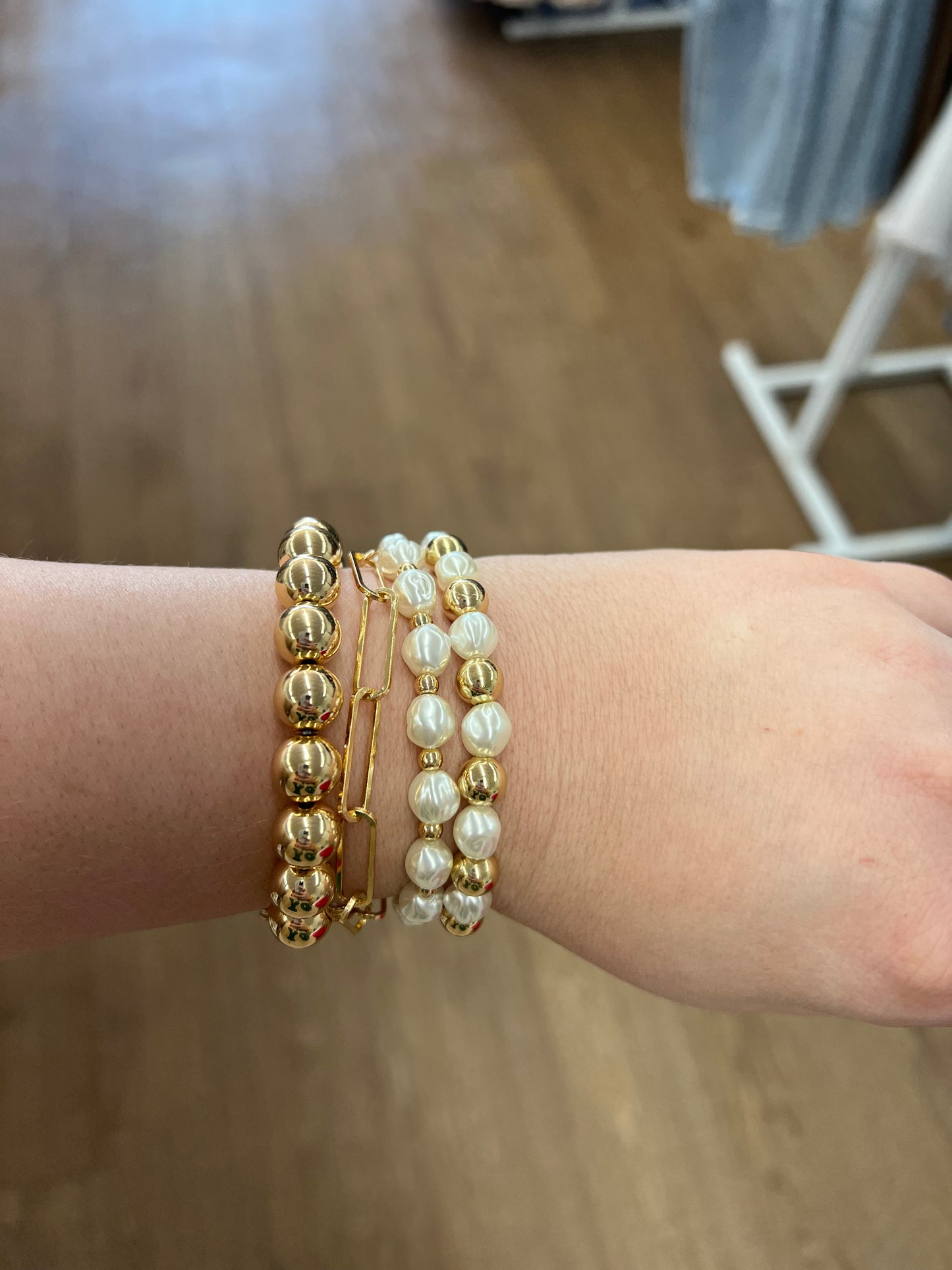 Clover multi beaded stack- Gold