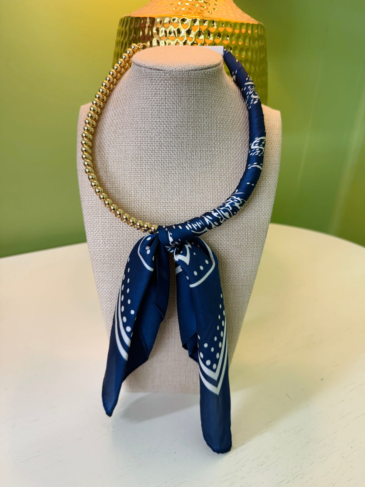 Beaded Scarf Necklace-Navy