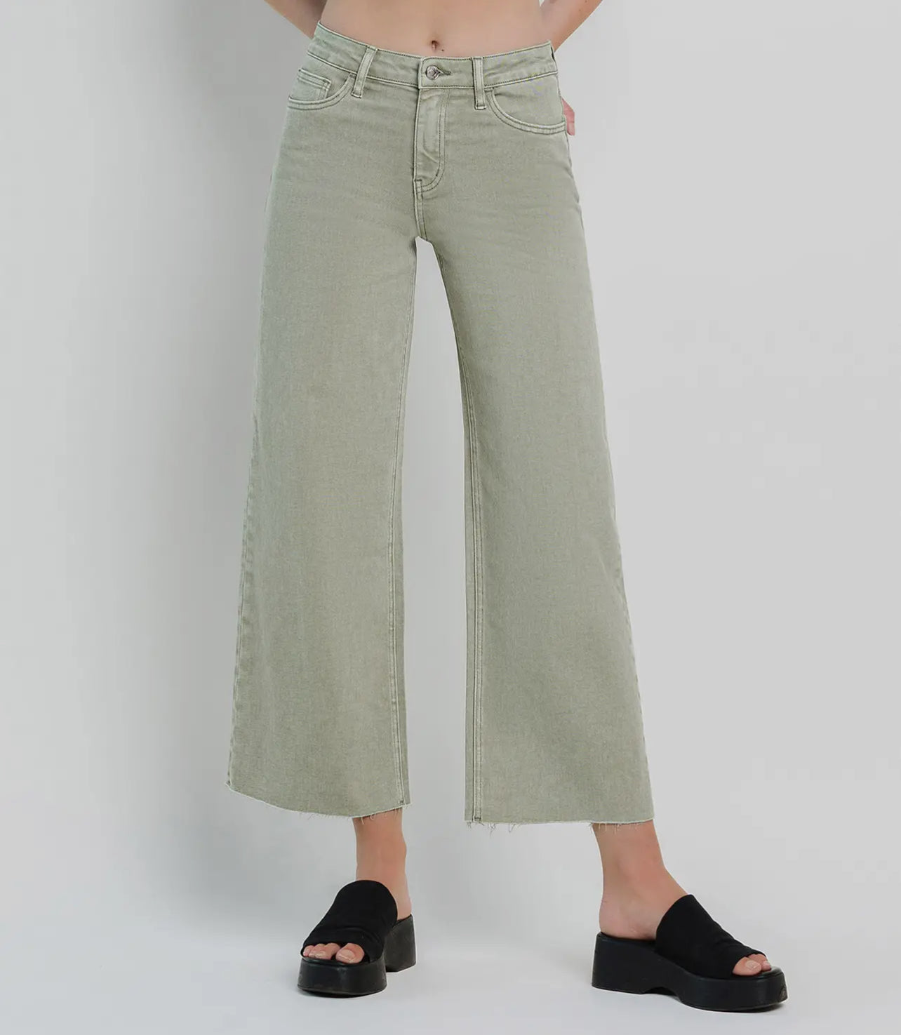 Vervet High Rise Wide Leg Jeans- Olive