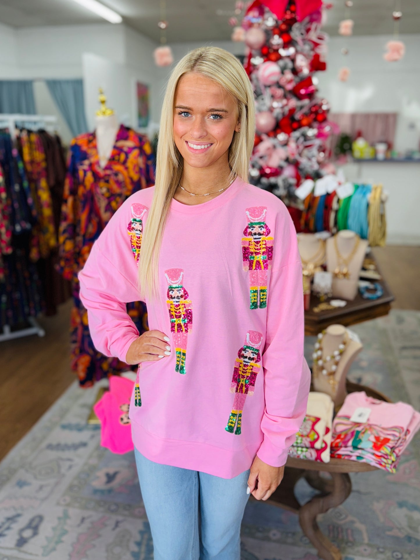 Sequin Nutcrackers Christmas Pullover