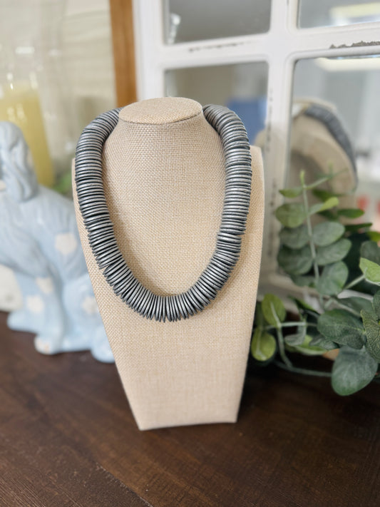Coconut Shell Necklace-Grey/Silver