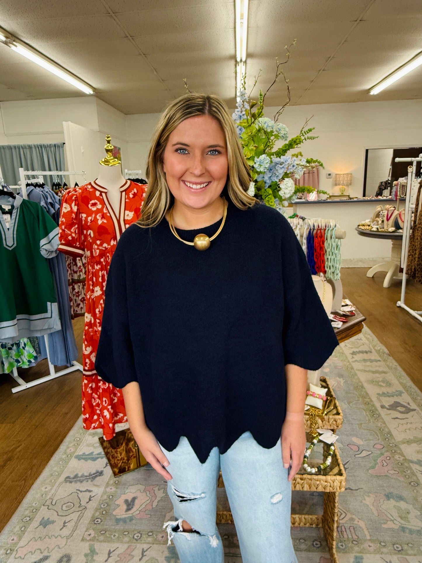 Pretty In Navy Sweater Top