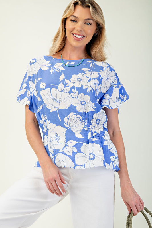 Blue and White Floral Blouse