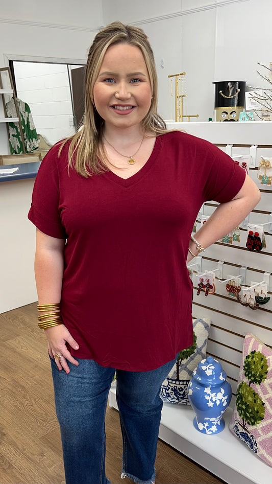 The Everyday Merlot V-Neck Top