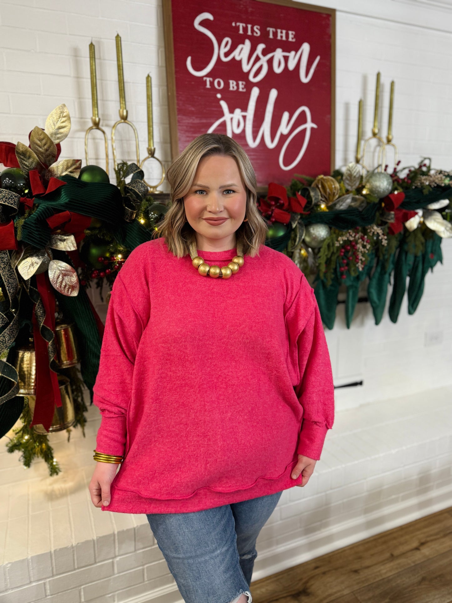 Melange Oversized Sweater PLUS-Fuchsia