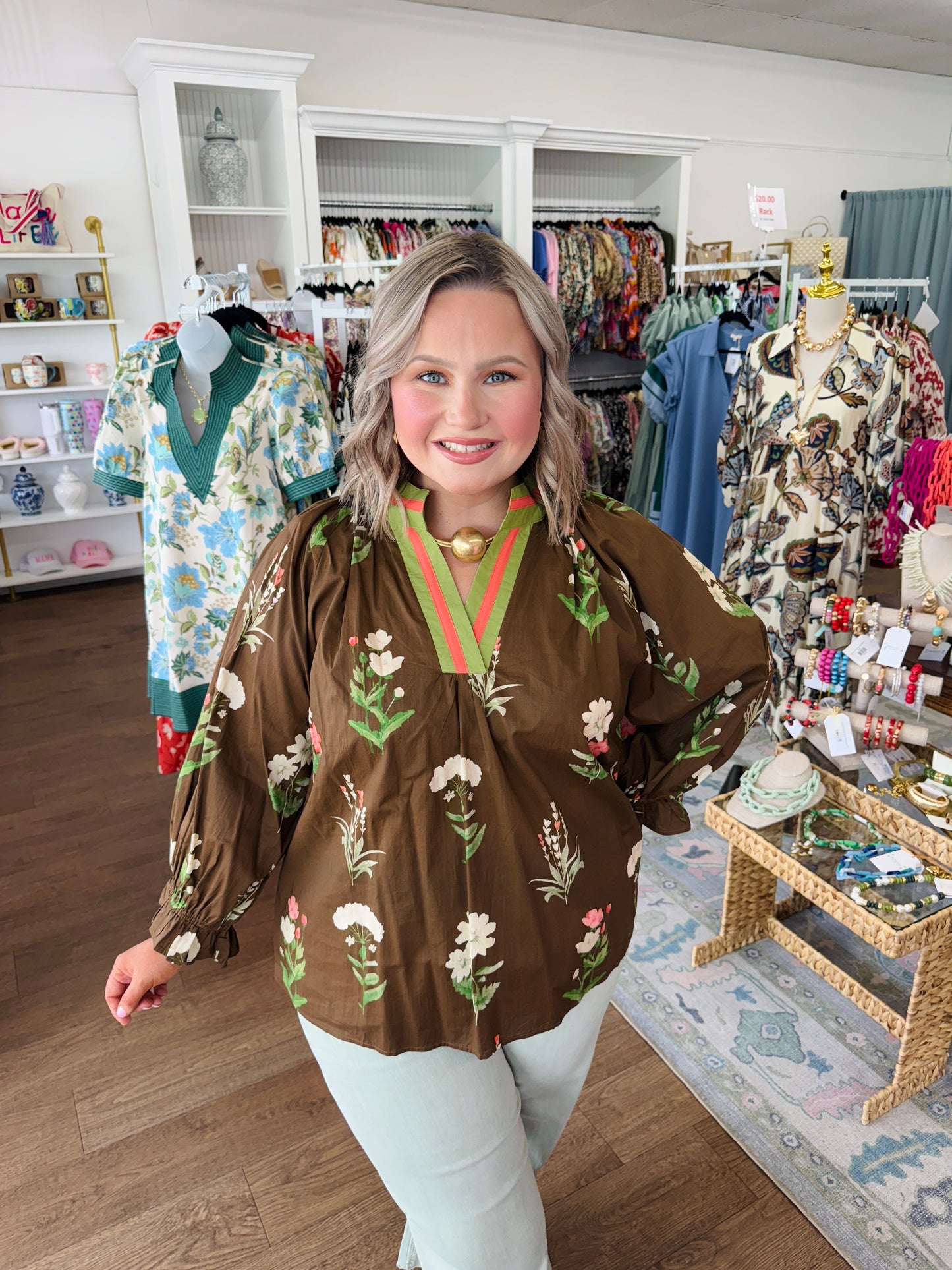 Brown Floral Top - Curvy